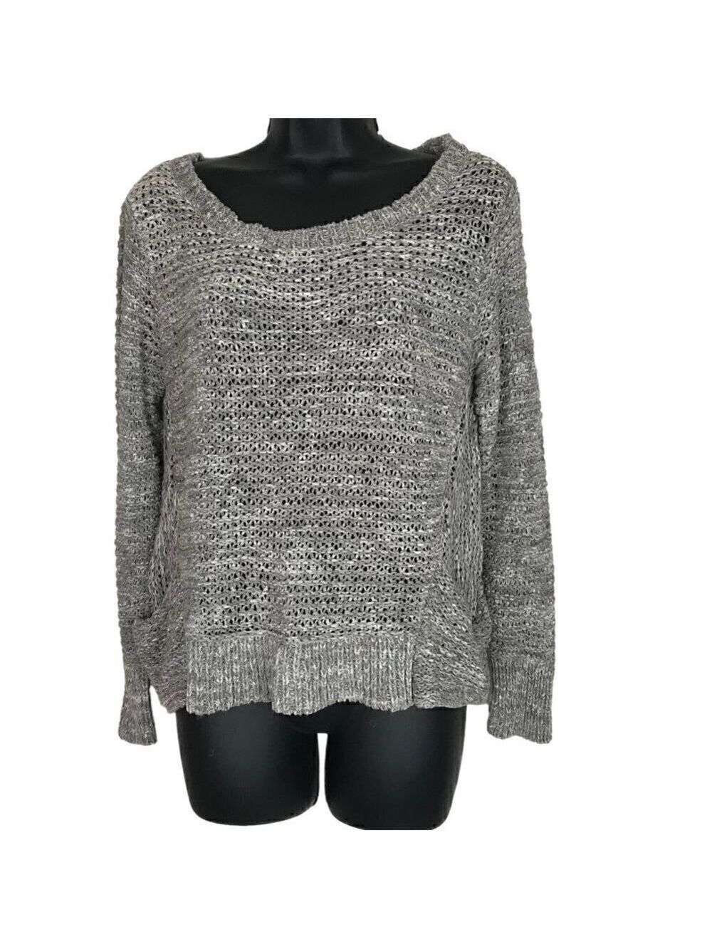 EILEEN Fisher Grey & White Loose  Knit Sweater With Two Front Pockets Size M